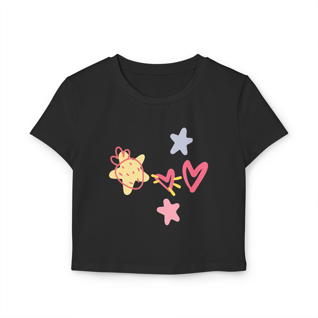 Cute Doodle Hearts & Pineapple Crop Tee — Women's Baby Tee