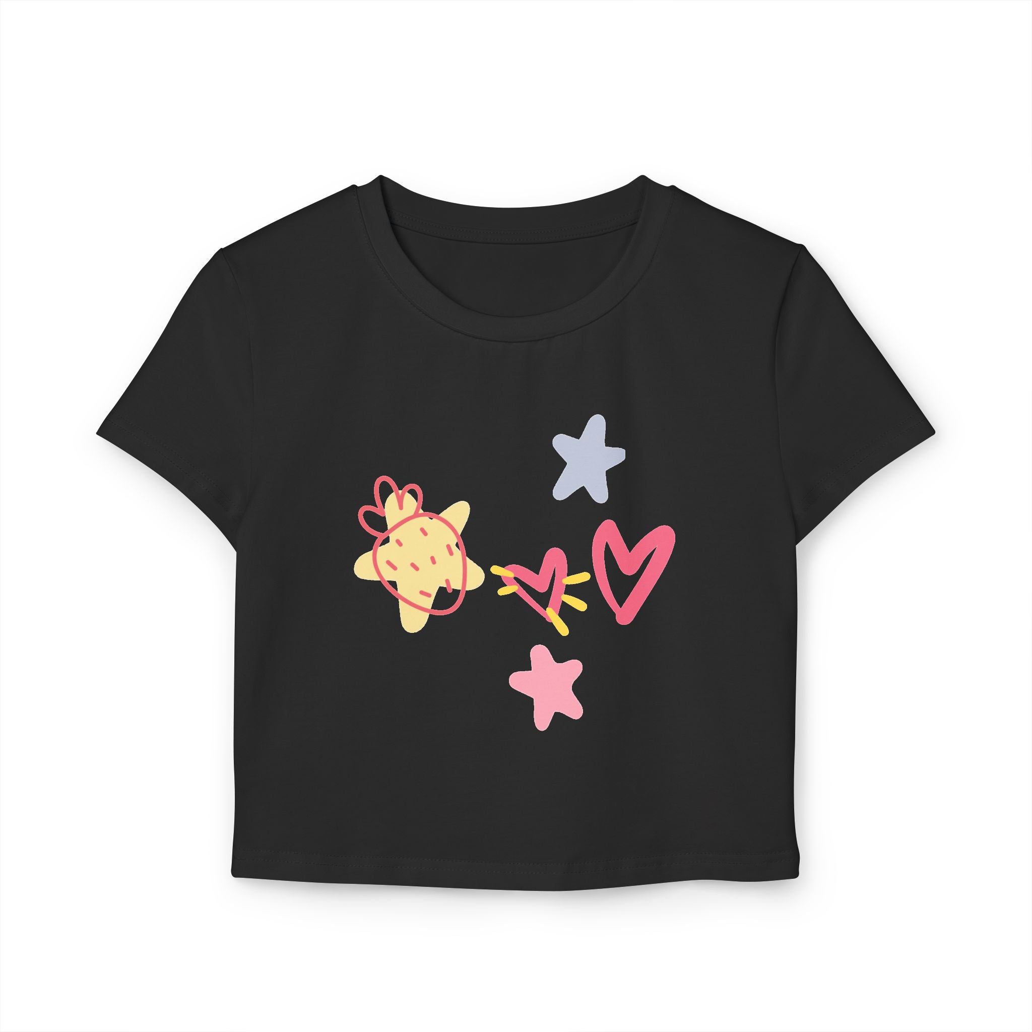 Cute Doodle Hearts & Pineapple Crop Tee — Women's Baby Tee