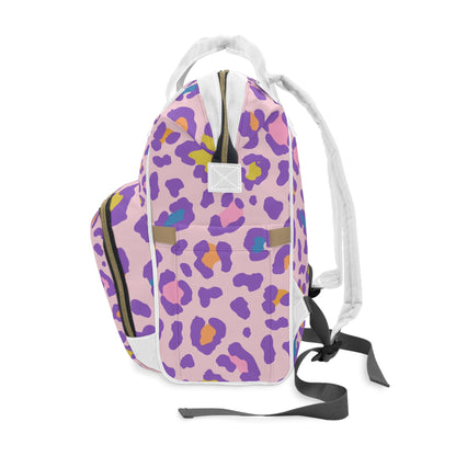Purple Leopard Print Diaper Backpack — Multifunctional Baby Travel Bag