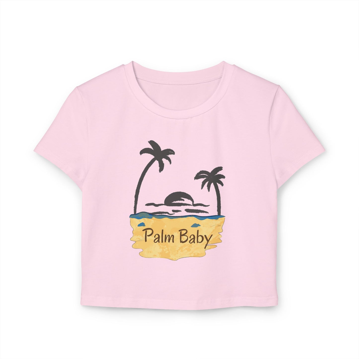 Palm Baby Women's Baby Tee — Tropical Palm Tree Sunset Crop Top