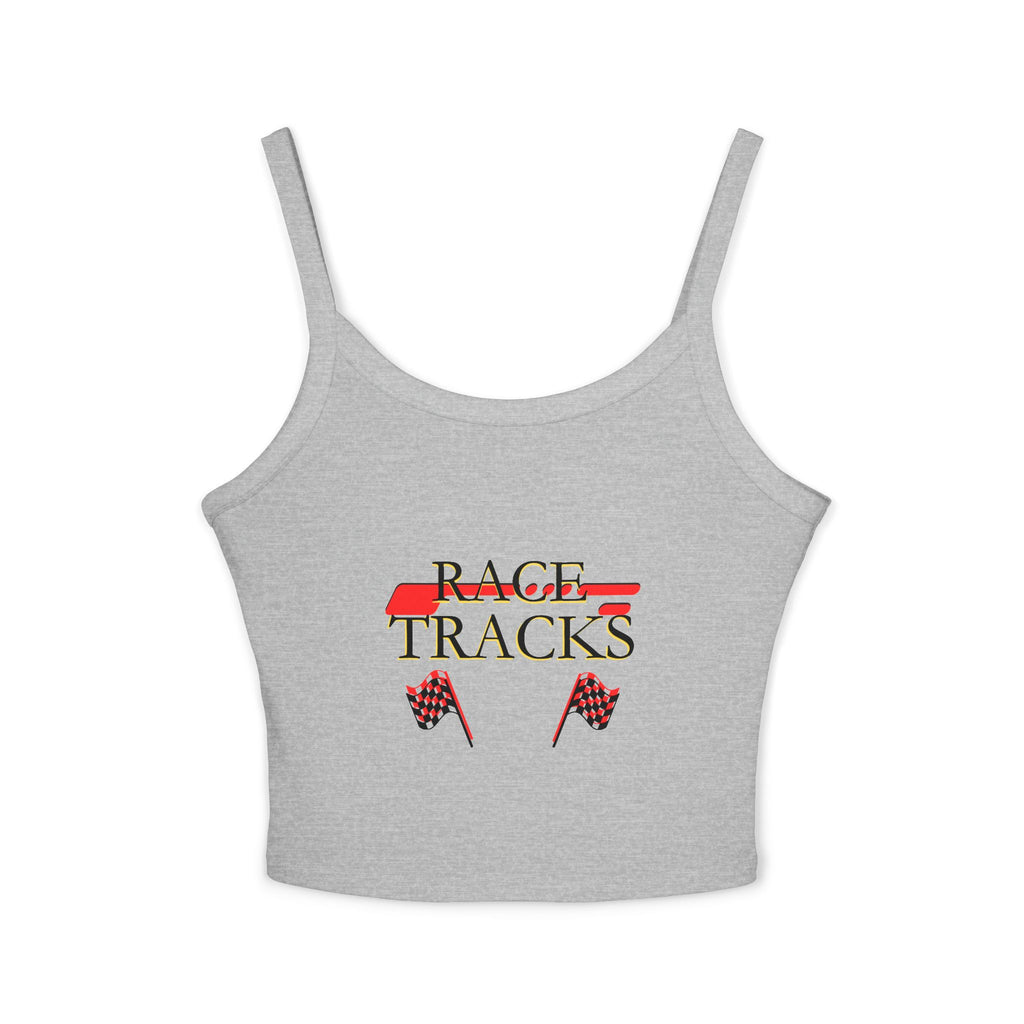 Race Tracks Crop Tank Top — Racing Flag Graphic Womens Spaghetti Strap Tank