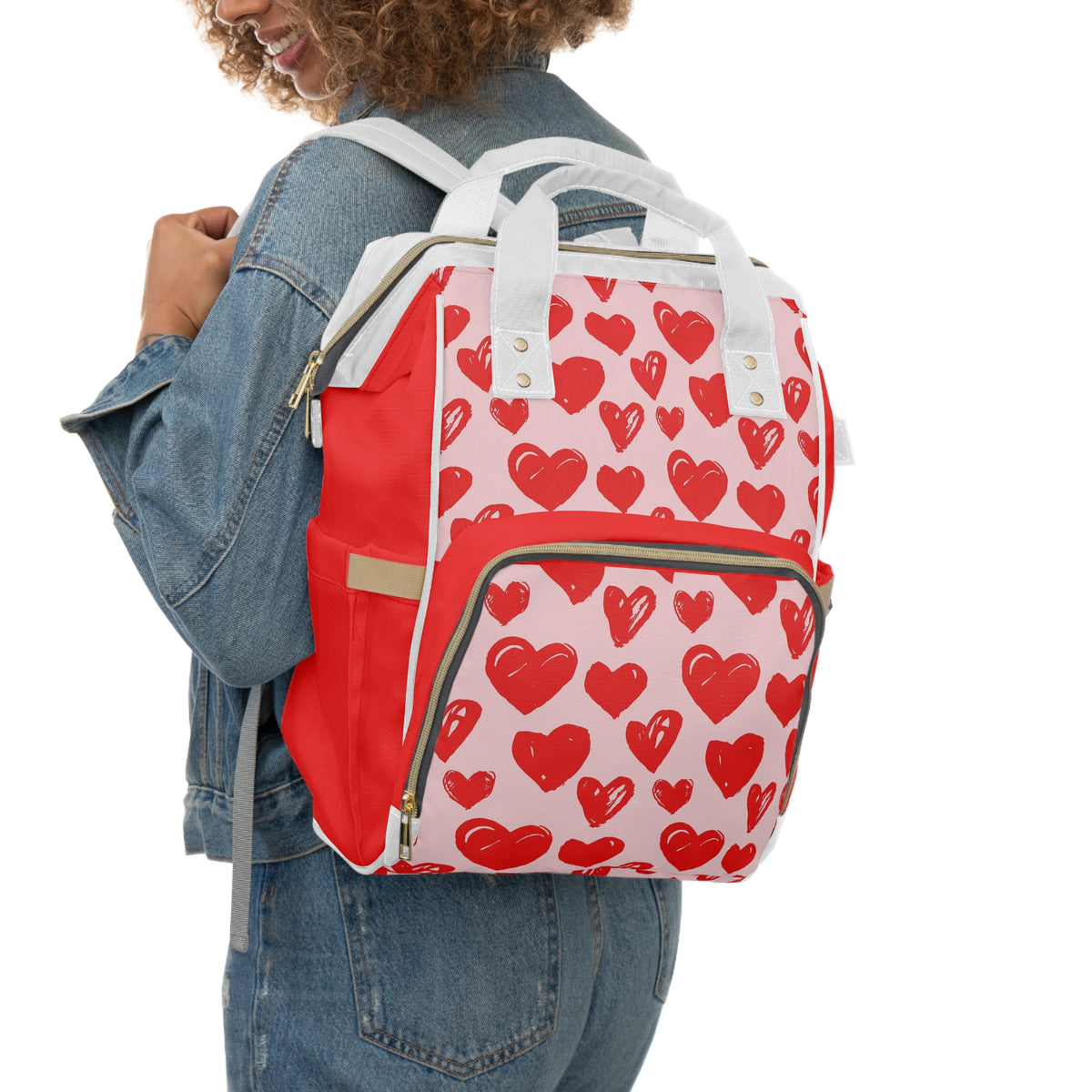 Heart Pattern Diaper Backpack – Multifunctional Baby Bag for Parents