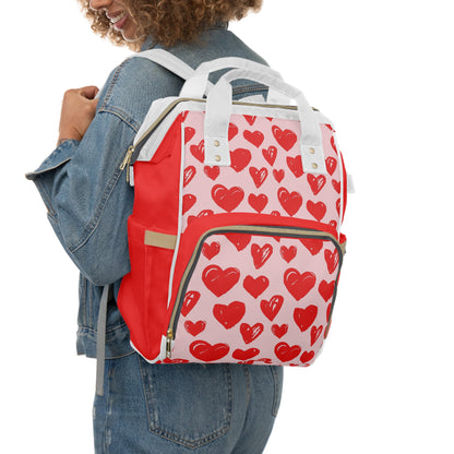 Heart Pattern Diaper Backpack – Multifunctional Baby Bag for Parents