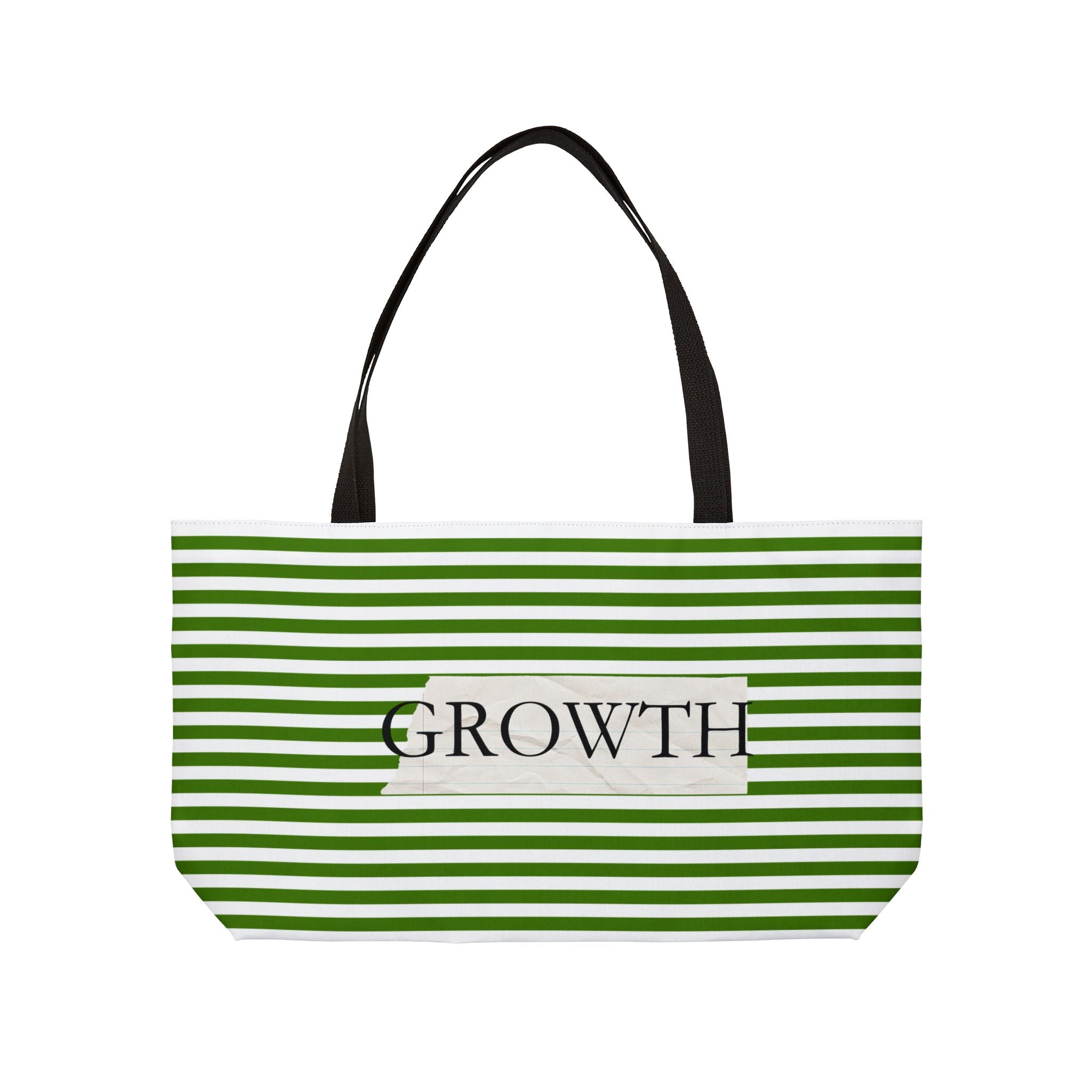 Growth Striped Weekender Tote Bag — Green Stripes Motivational Beach & Travel Bag