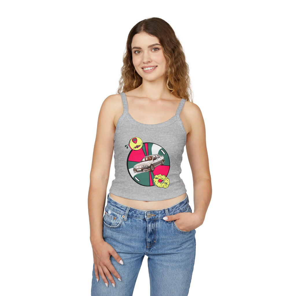 Retro Car Crop Tank Top — Vintage Sedan Graphic Spaghetti Strap Top