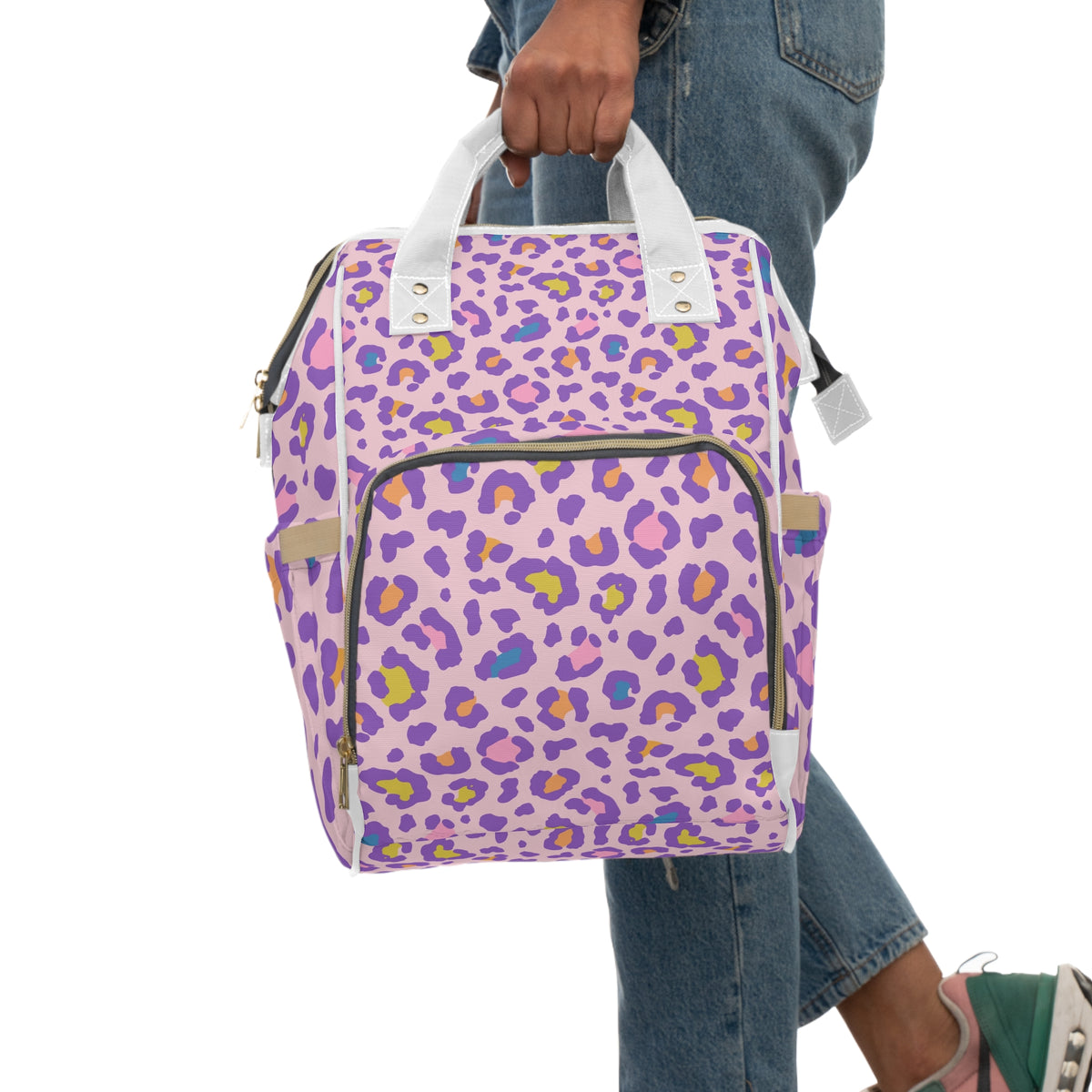 Purple Leopard Print Diaper Backpack — Multifunctional Baby Travel Bag