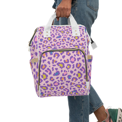 Purple Leopard Print Diaper Backpack — Multifunctional Baby Travel Bag