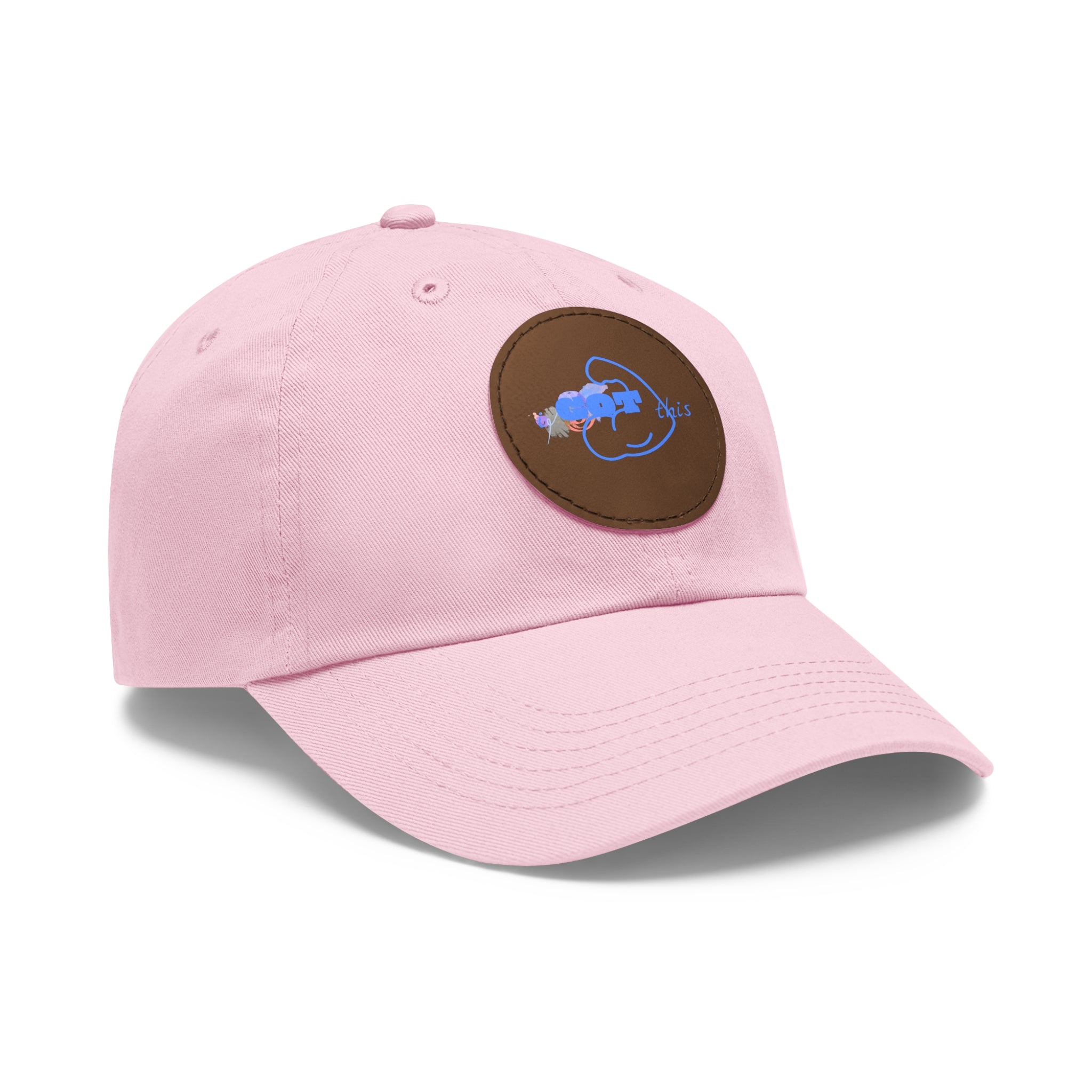White Dad Hat with Round Leather Patch - Blue Abstract Fish Design