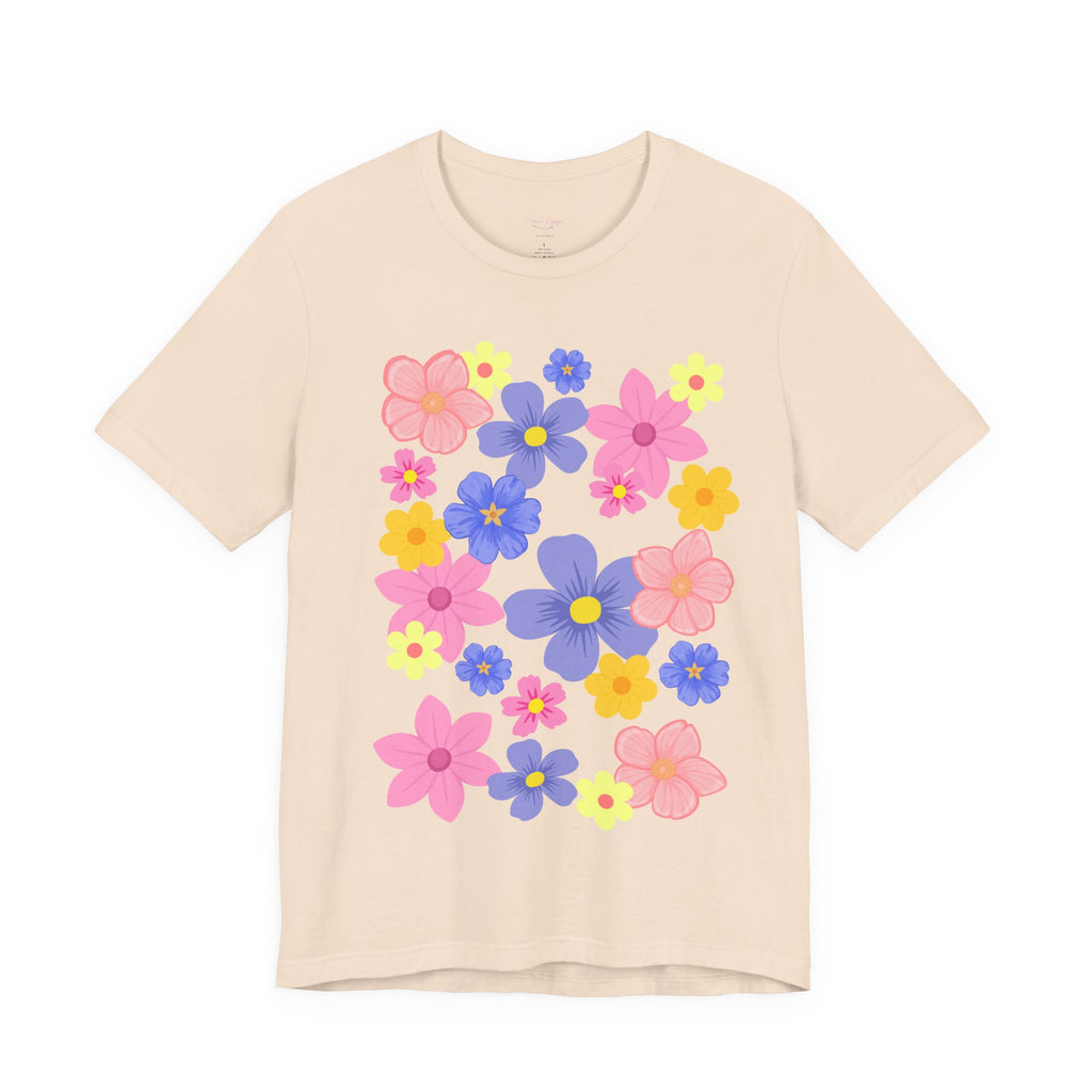 Floral Bouquet Graphic Tee — Pink & Purple Flower Pattern T-Shirt