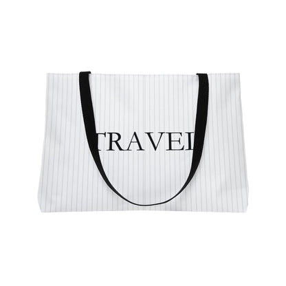 Travel Weekender Tote Bag — Striped Carryall with "TRAVEL" Script