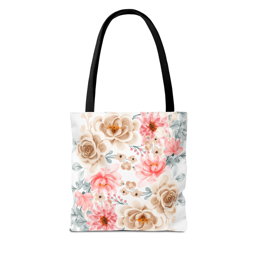 Floral Watercolor Tote Bag — Pink & Beige Garden Roses All-Over Print