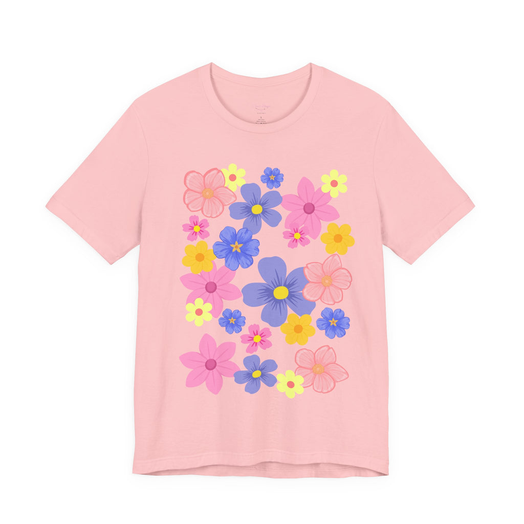 Floral Bouquet Graphic Tee — Pink & Purple Flower Pattern T-Shirt