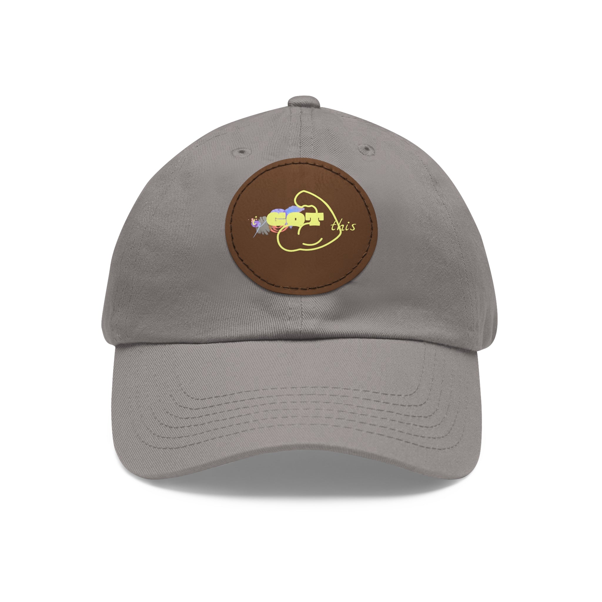 White Dad Hat with Round Leather Patch - Blue Abstract Fish Design