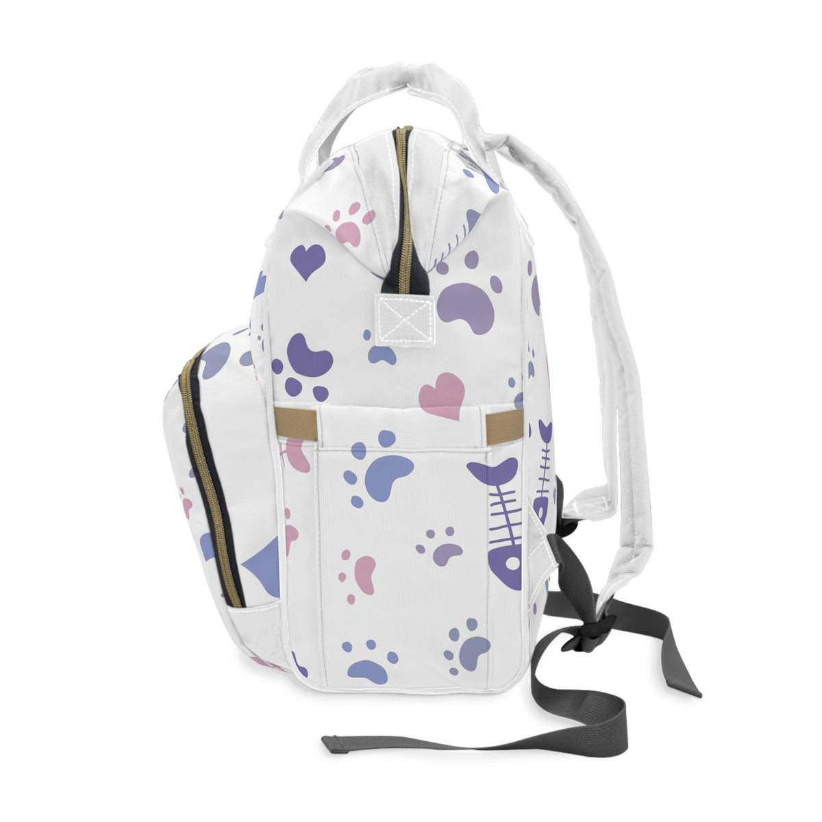 Diaper Backpack – Cute Paw & Fishbone Print Multifunctional Nappy Bag for New Parents