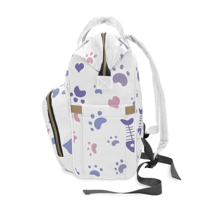 Diaper Backpack – Cute Paw & Fishbone Print Multifunctional Nappy Bag for New Parents