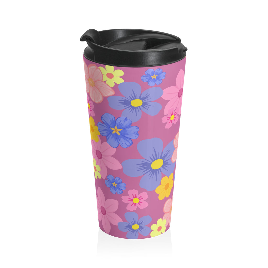 Floral Spring Stainless Steel Travel Mug – Pink, Yellow & Blue Flower Pattern
