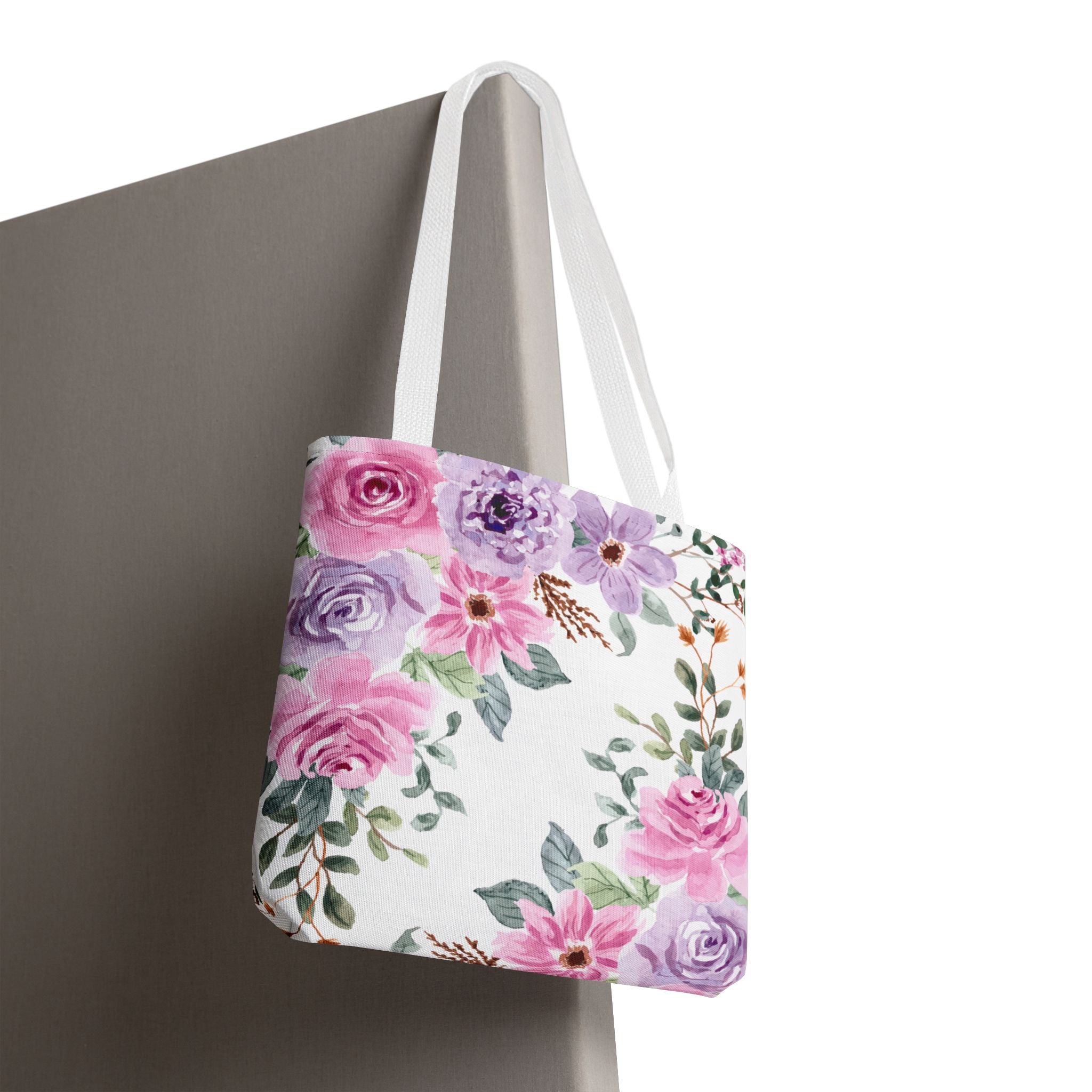 Floral Watercolor Tote Bag — Pink & Lavender Roses All-Over Print