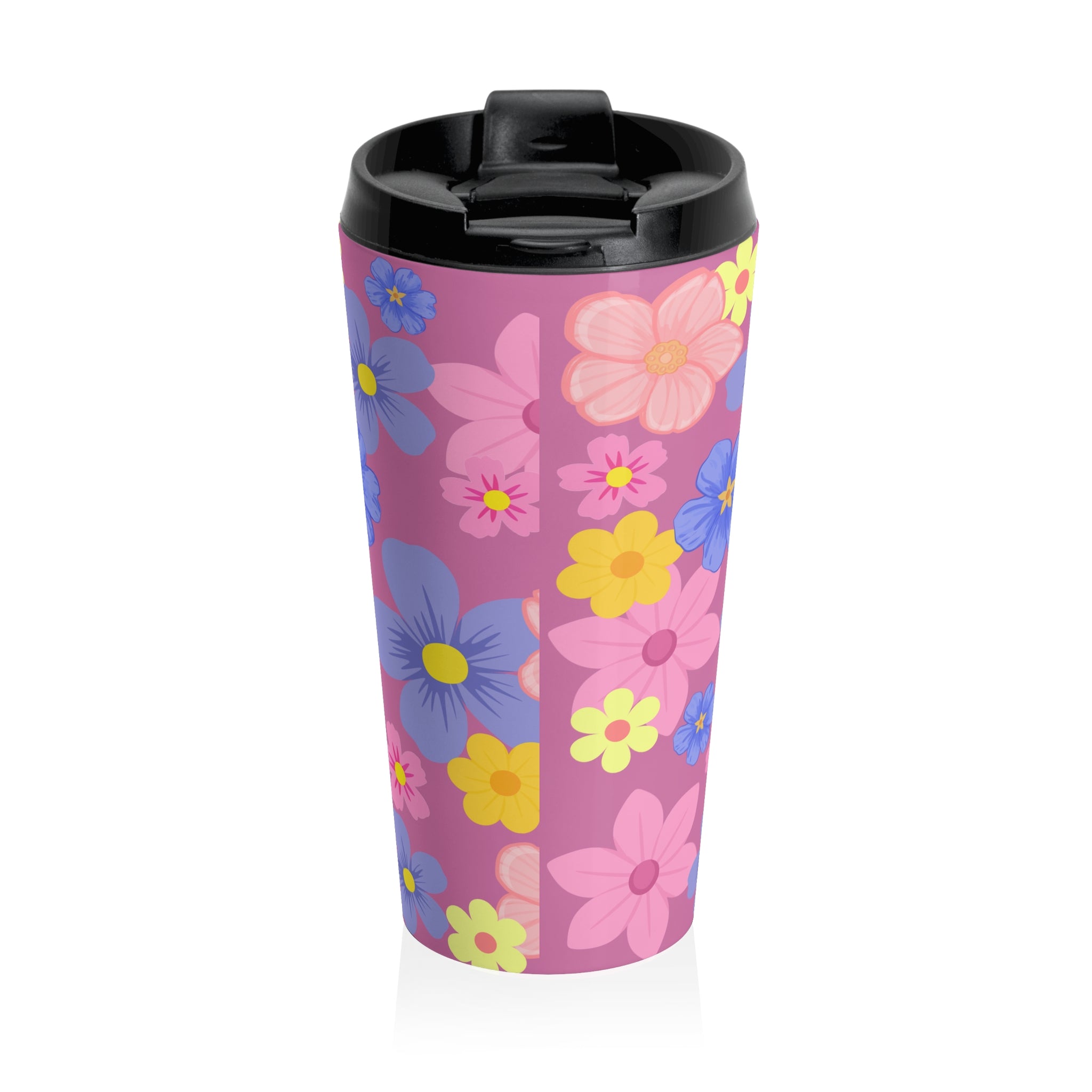 Floral Spring Stainless Steel Travel Mug – Pink, Yellow & Blue Flower Pattern