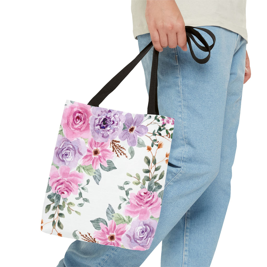 Floral Watercolor Tote Bag — Pink & Lavender Roses All-Over Print