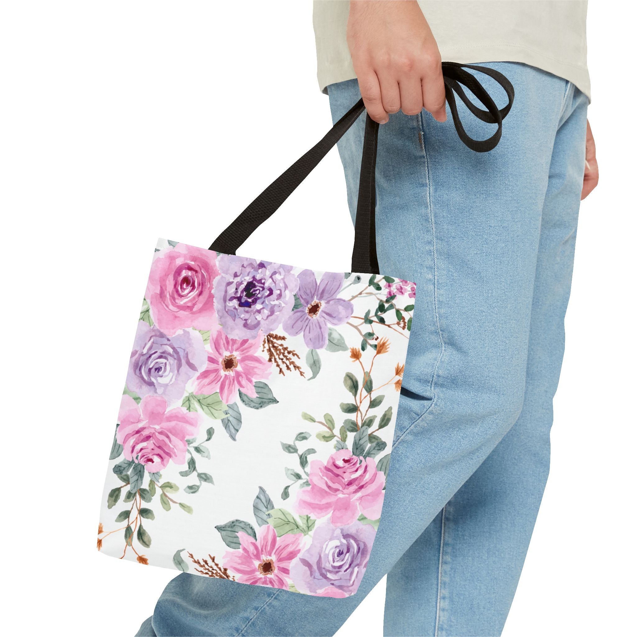 Floral Watercolor Tote Bag — Pink & Lavender Roses All-Over Print
