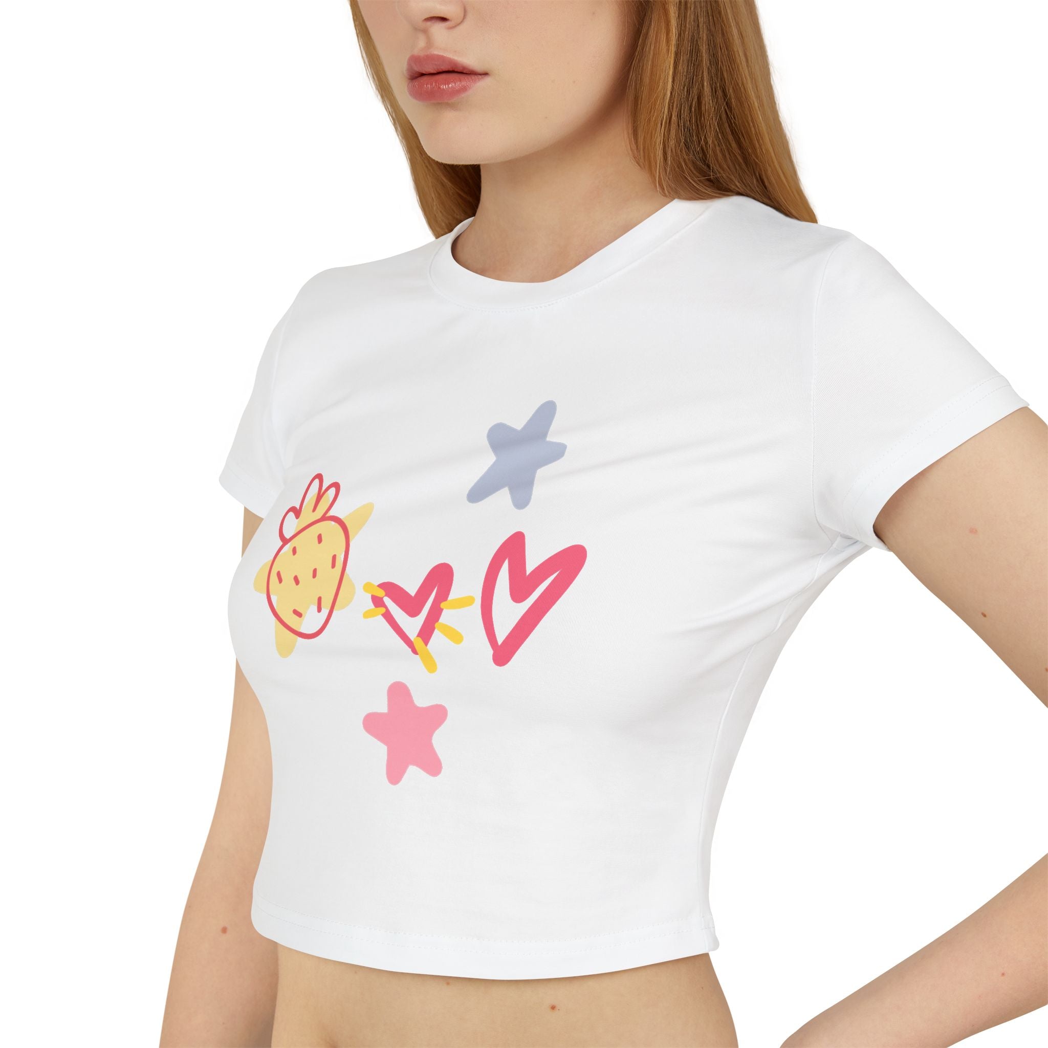 Cute Doodle Hearts & Pineapple Crop Tee — Women's Baby Tee