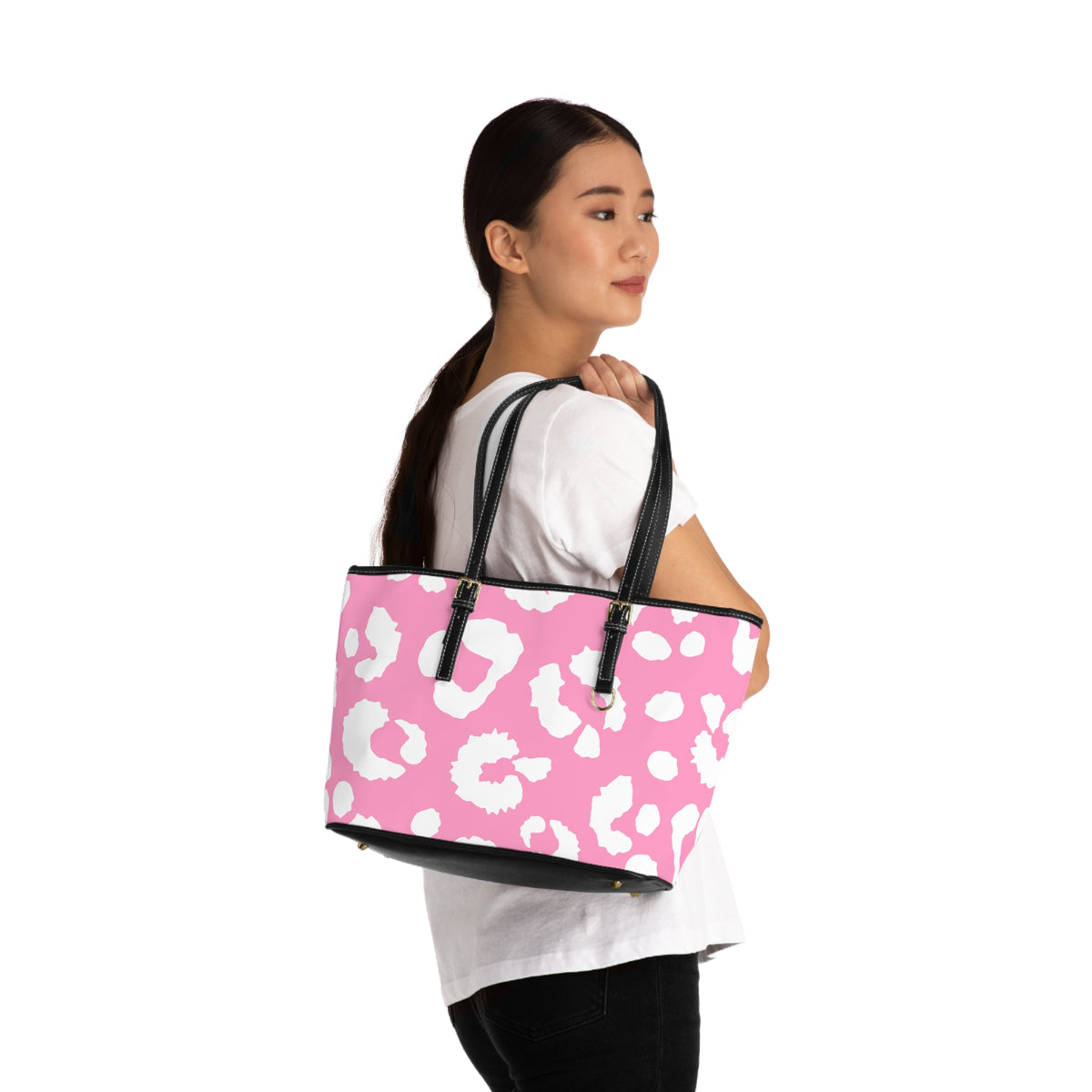 Pink Leopard Print PU Shoulder Bag — Chic Animal Print Tote