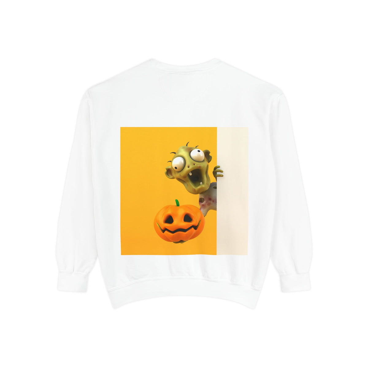 Halloween Pumpkin Sweatshirt — Cute Jack-O'-Lantern & Spooky Zombie Back Print