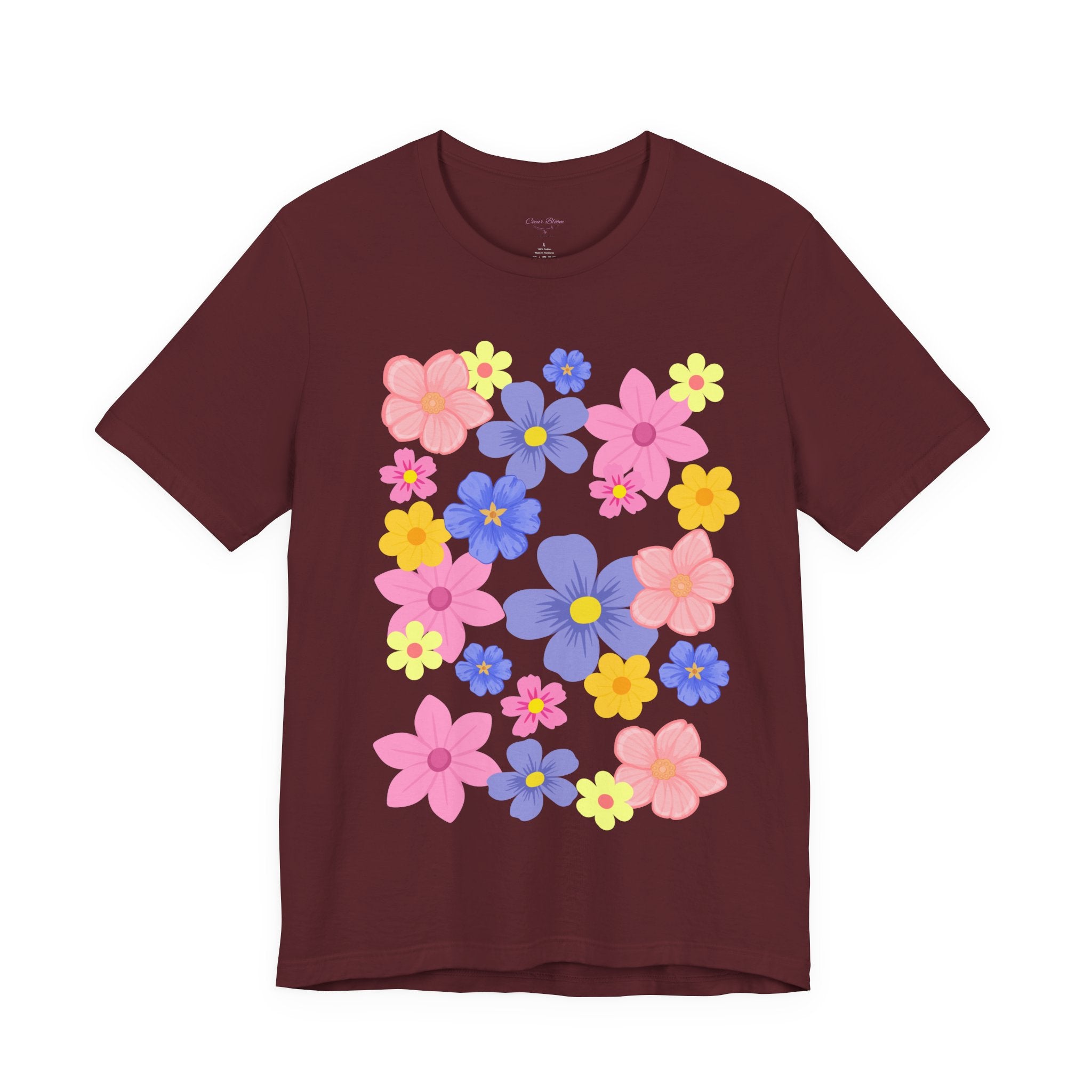 Floral Bouquet Graphic Tee — Pink & Purple Flower Pattern T-Shirt