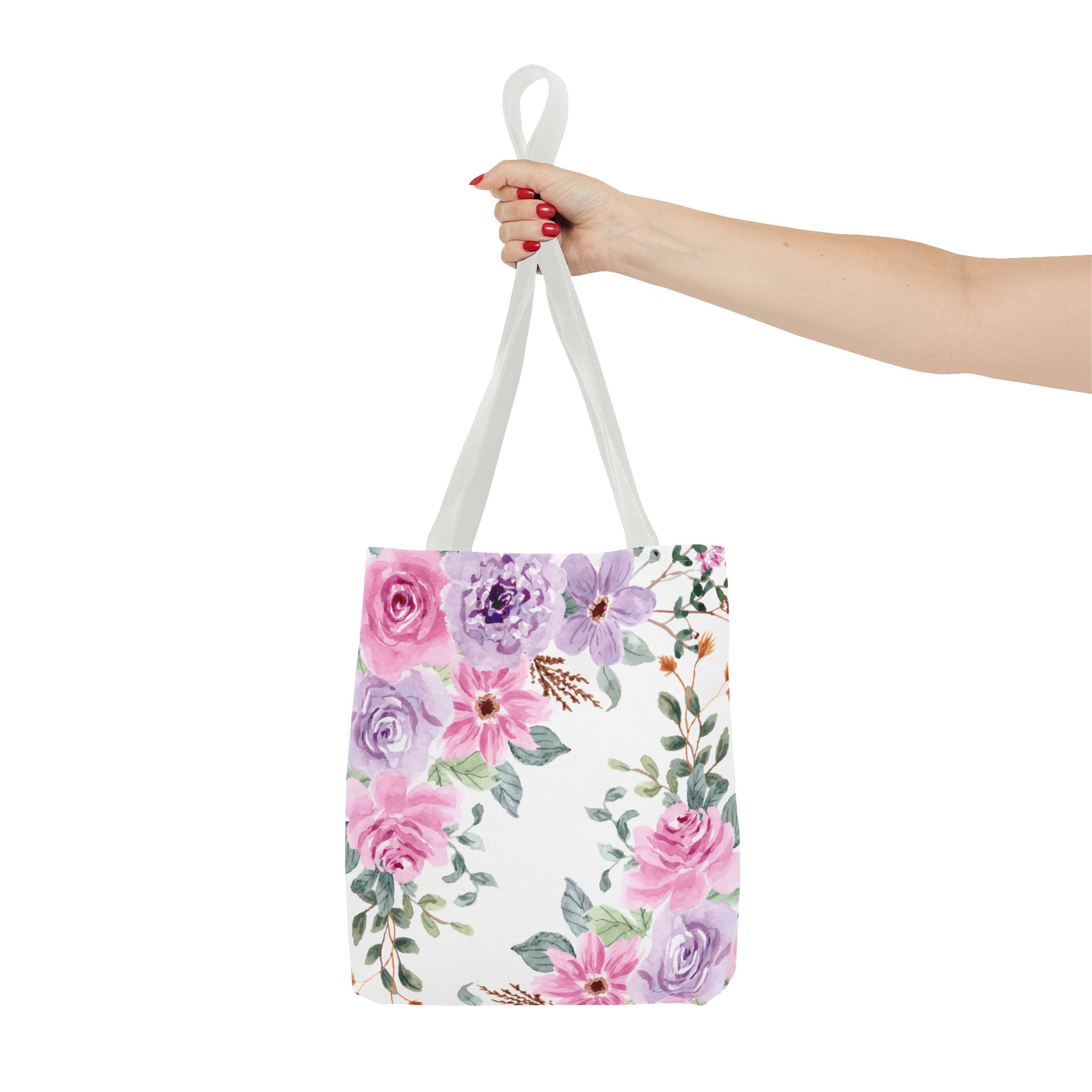 Floral Watercolor Tote Bag — Pink & Lavender Roses All-Over Print