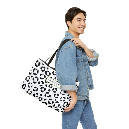 Classic Leopard Weekender Tote Bag — Black & White Animal Print Travel Bag