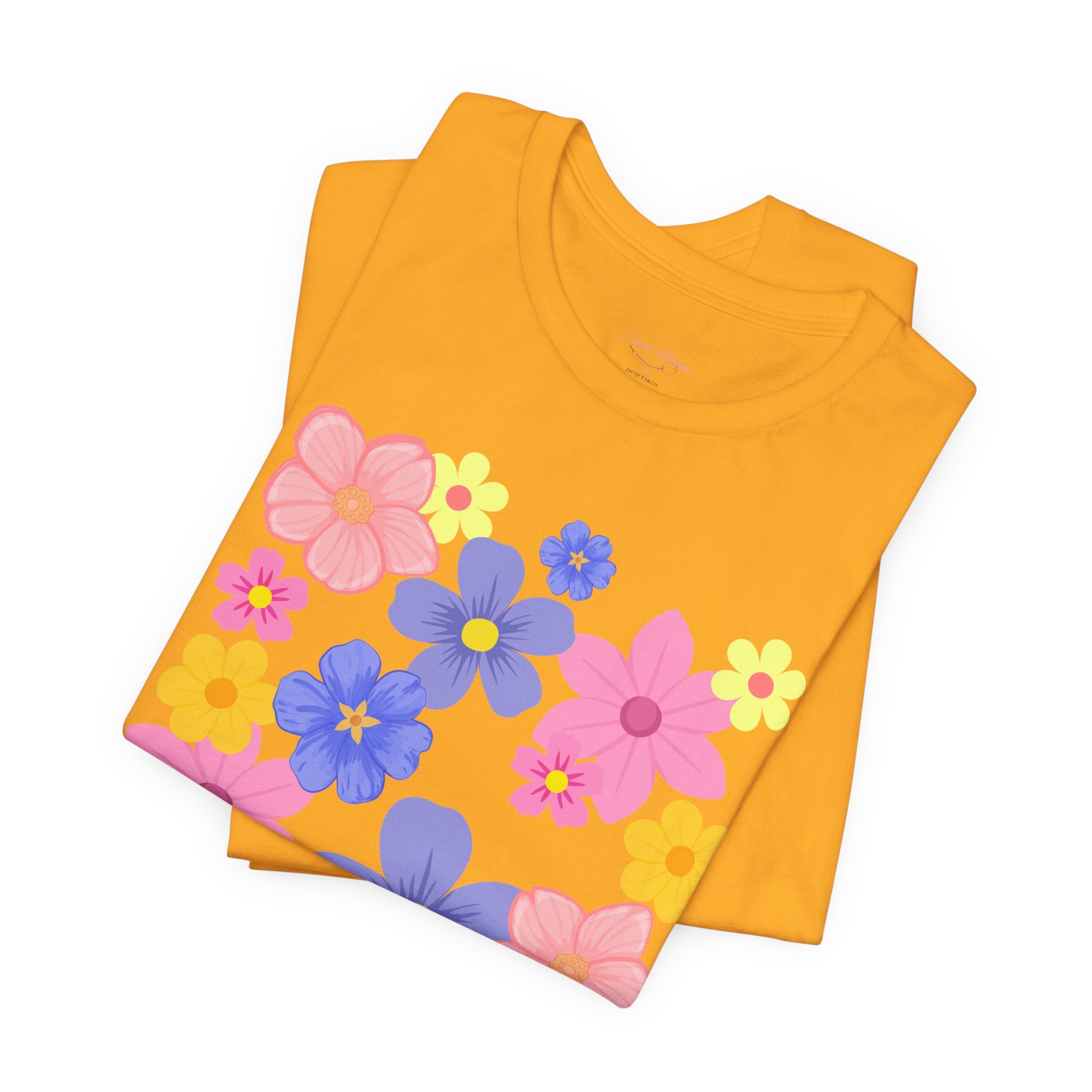 Floral Bouquet Graphic Tee — Pink & Purple Flower Pattern T-Shirt
