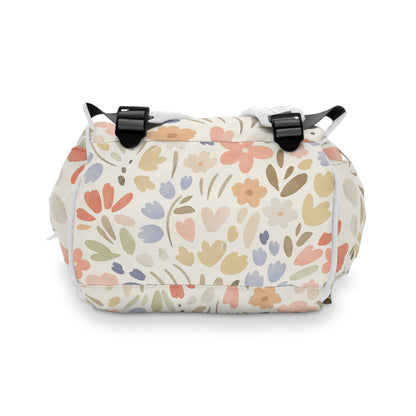 Floral Multifunctional Diaper Backpack — Pastel Garden Baby Bag with Changing Mat