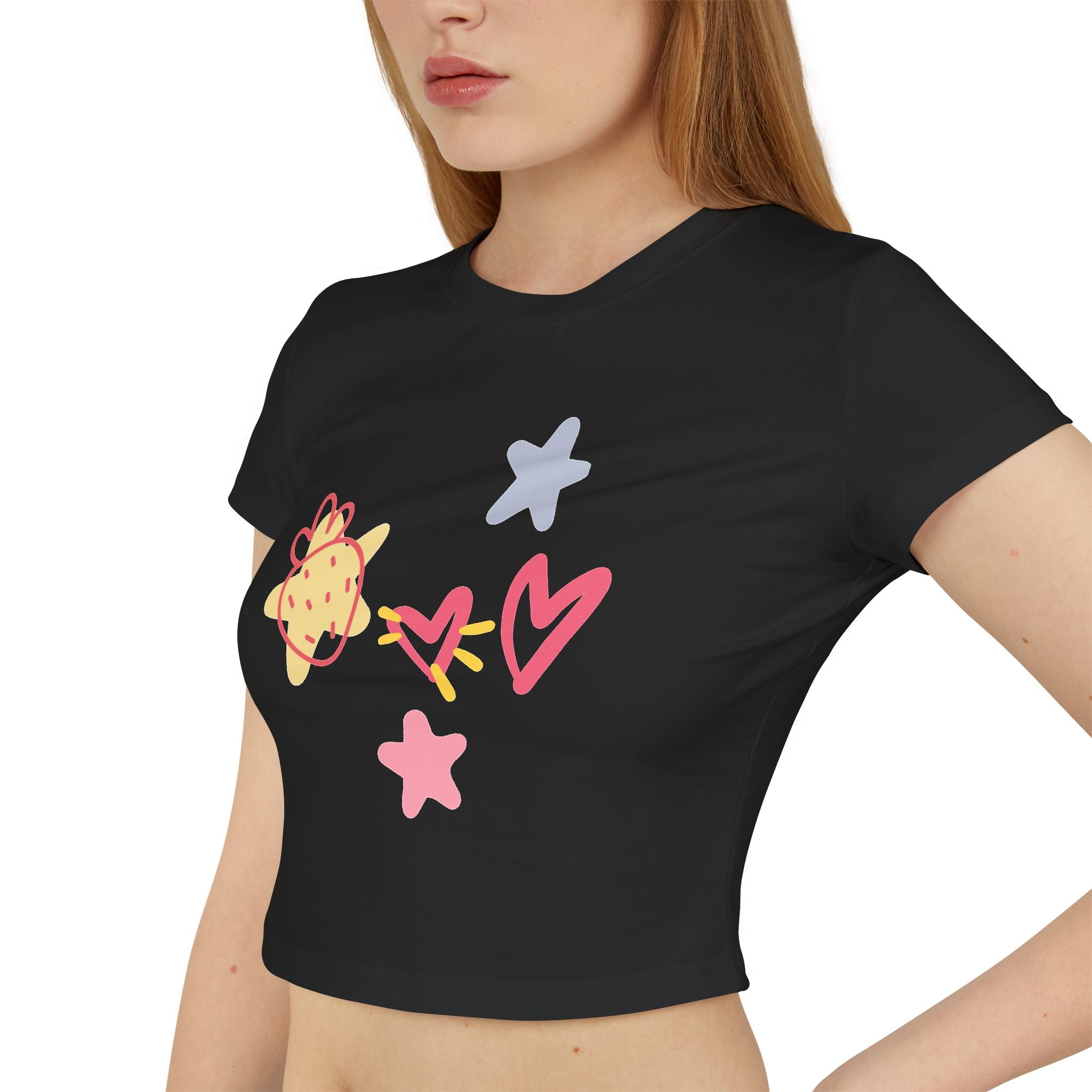 Cute Doodle Hearts & Pineapple Crop Tee — Women's Baby Tee