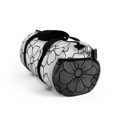 Floral Outline Duffel Bag — Black & White Bloom Travel Gym Bag