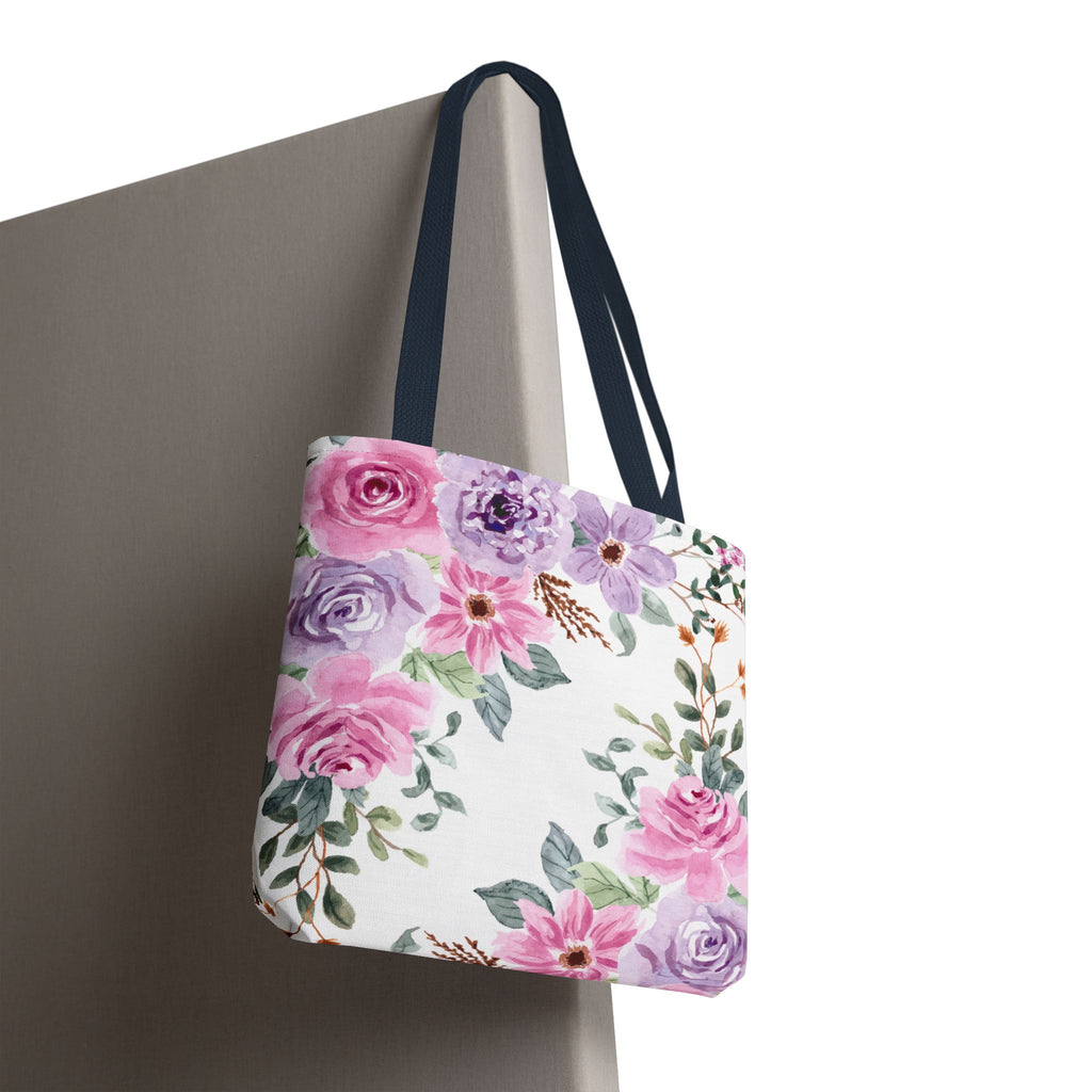 Floral Watercolor Tote Bag — Pink & Lavender Roses All-Over Print