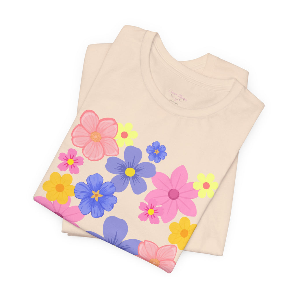 Floral Bouquet Graphic Tee — Pink & Purple Flower Pattern T-Shirt