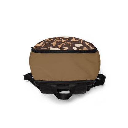 Brown Leaf Camo Backpack — Stylish Neutral Nature Print Bag