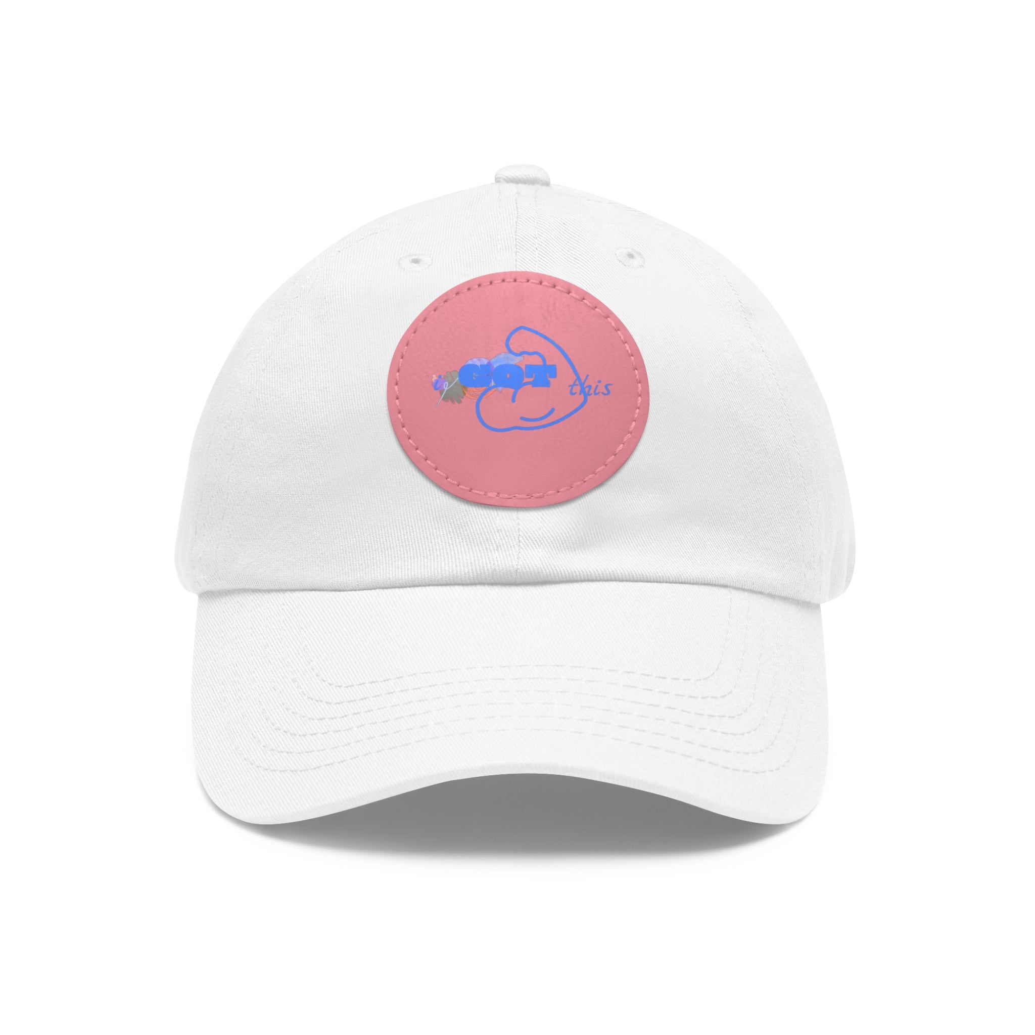 White Dad Hat with Round Leather Patch - Blue Abstract Fish Design