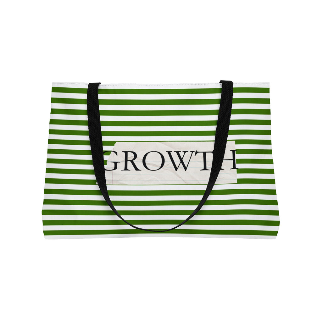 Growth Striped Weekender Tote Bag — Green Stripes Motivational Beach & Travel Bag