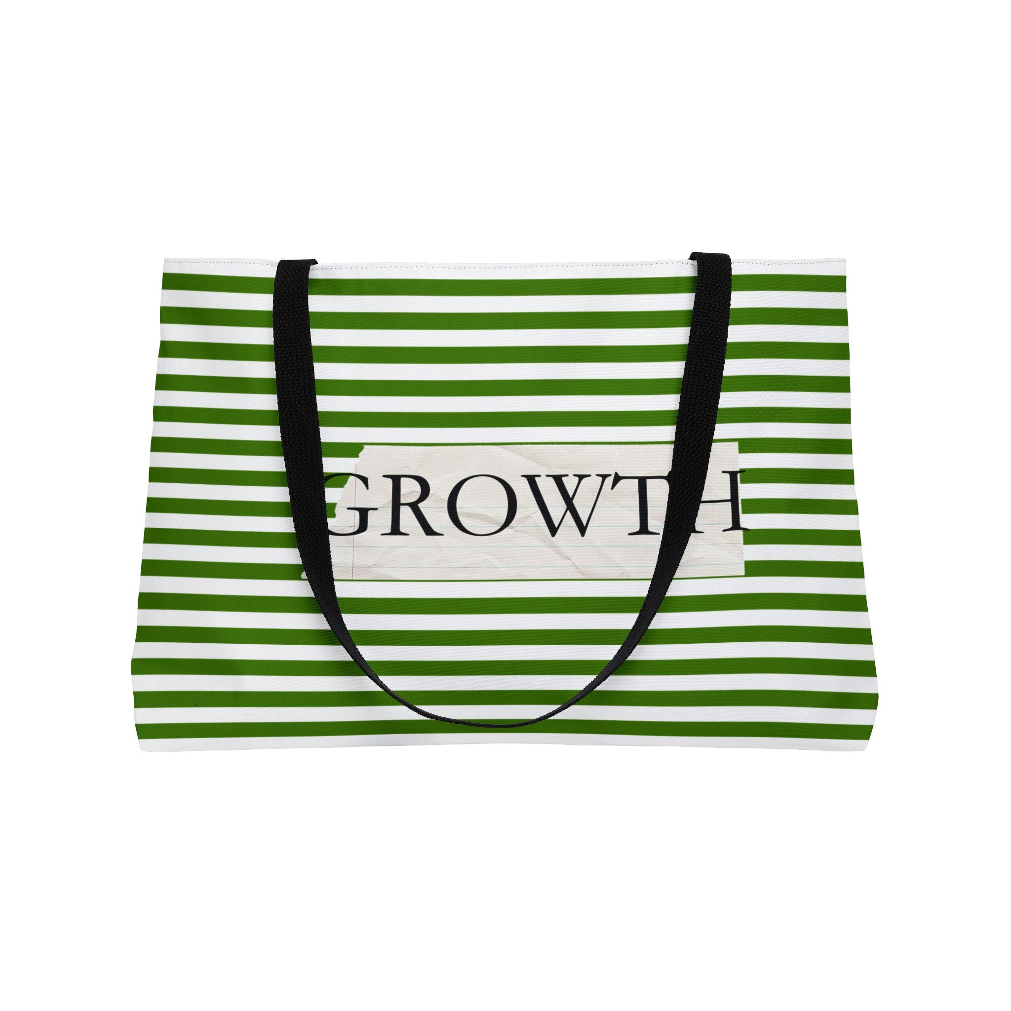 Growth Striped Weekender Tote Bag — Green Stripes Motivational Beach & Travel Bag