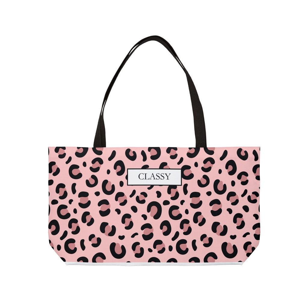 Classy Pink Leopard Weekender Tote Bag — Stylish Animal Print Travel Tote