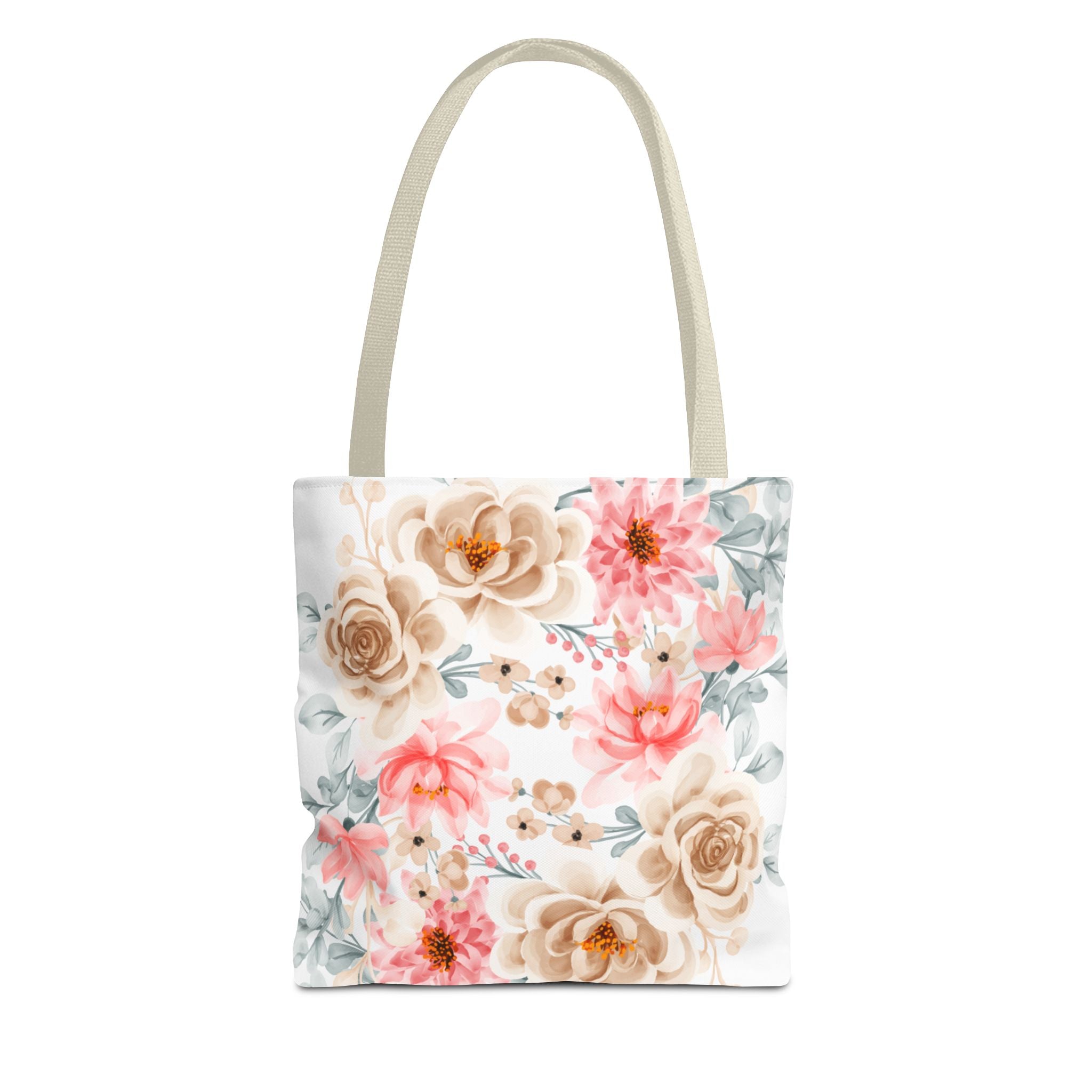 Floral Watercolor Tote Bag — Pink & Beige Garden Roses All-Over Print