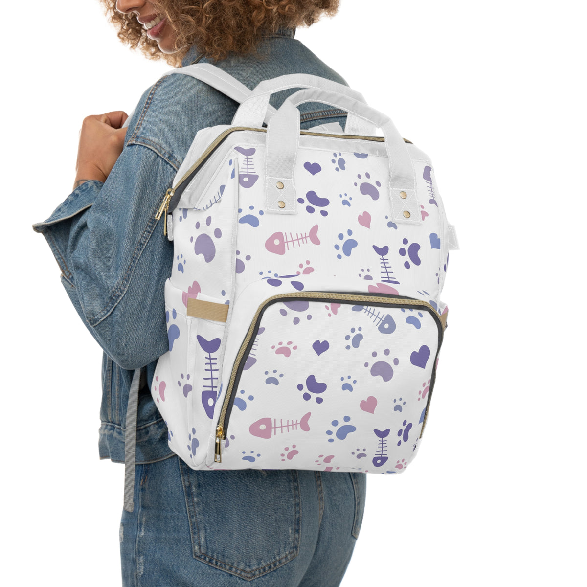 Diaper Backpack – Cute Paw & Fishbone Print Multifunctional Nappy Bag for New Parents