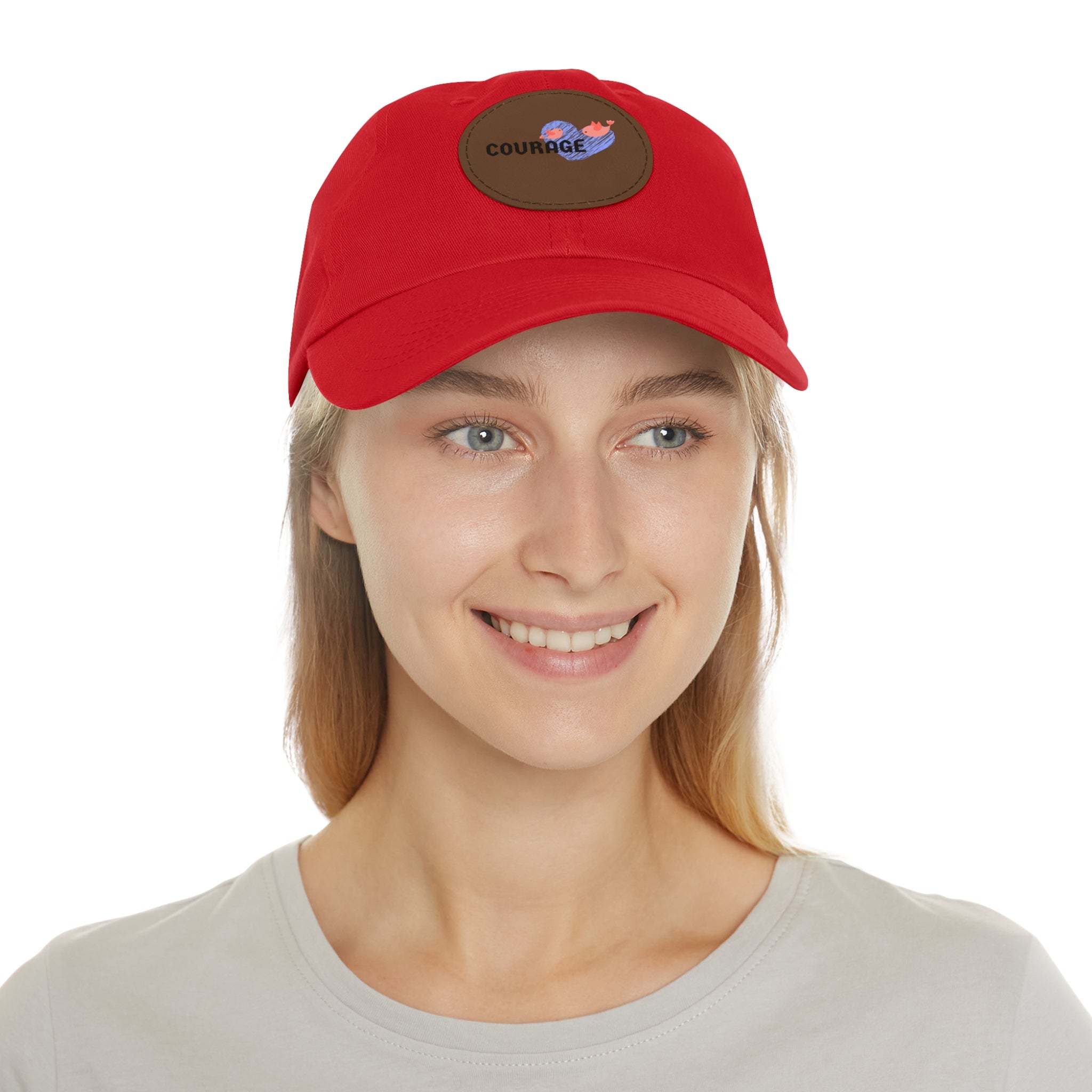 Courage Leather Patch Dad Hat — Inspirational Embroidered Whale Design