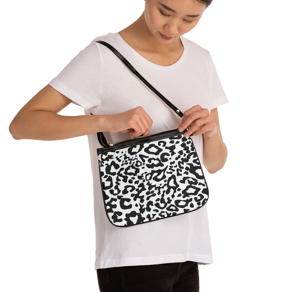 Leopard Print Shoulder Bag — Small Black & White Animal Print Purse