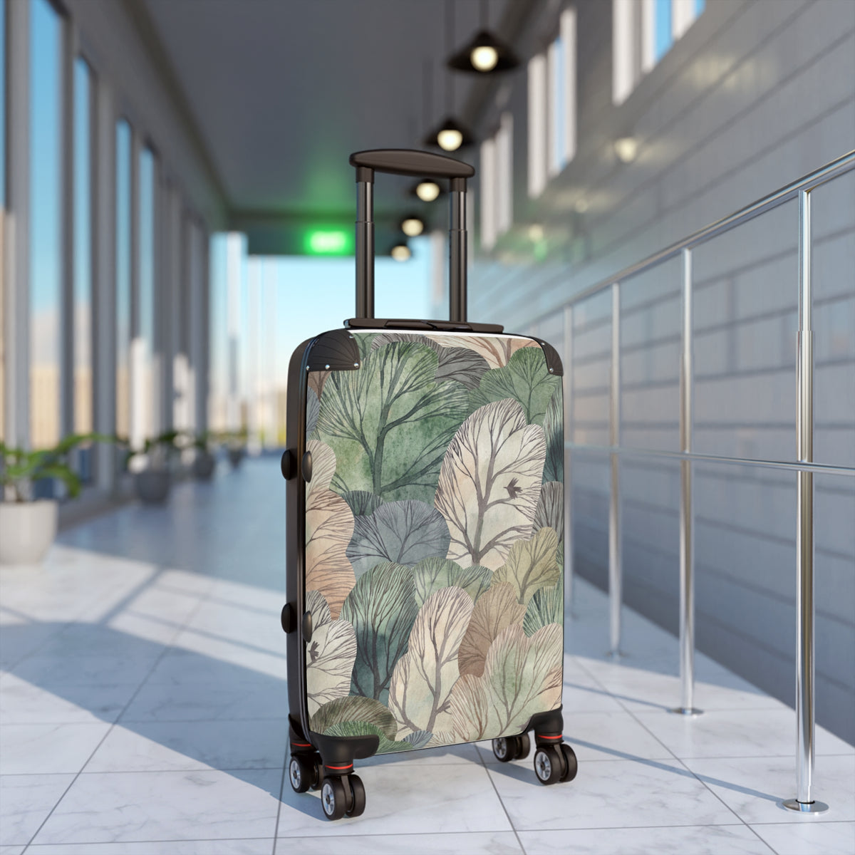 Botanical Leaves Suitcase — Green Vintage Leaf Print Luggage