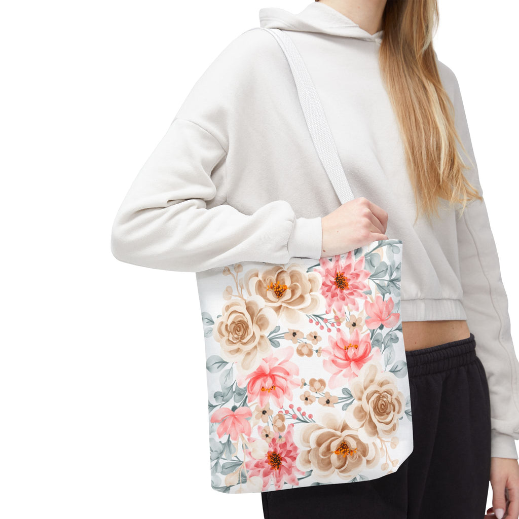 Floral Watercolor Tote Bag — Pink & Beige Garden Roses All-Over Print