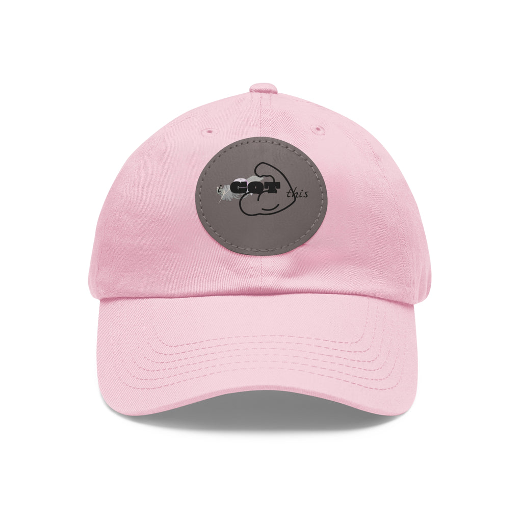 White Dad Hat with Round Leather Patch - Blue Abstract Fish Design