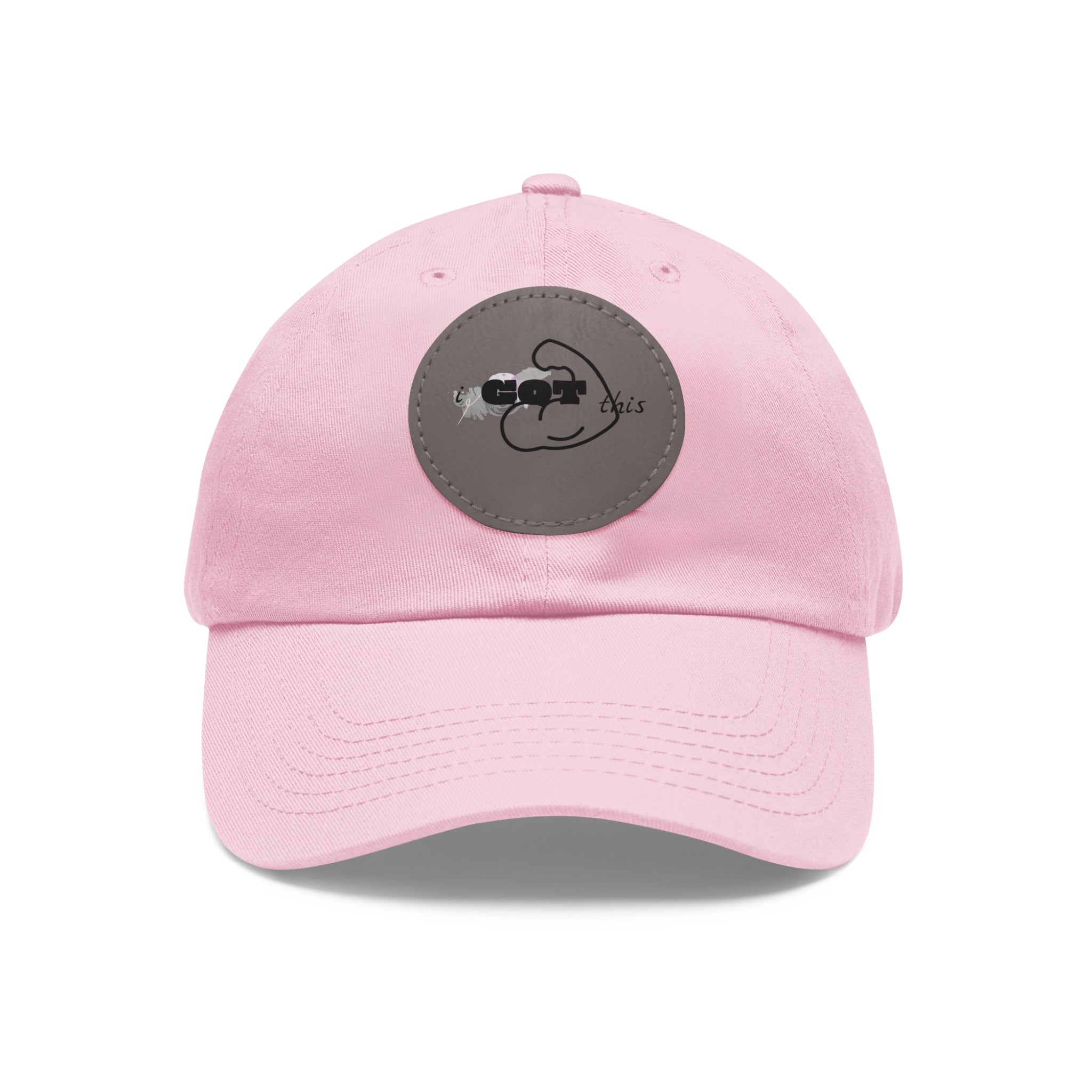 White Dad Hat with Round Leather Patch - Blue Abstract Fish Design