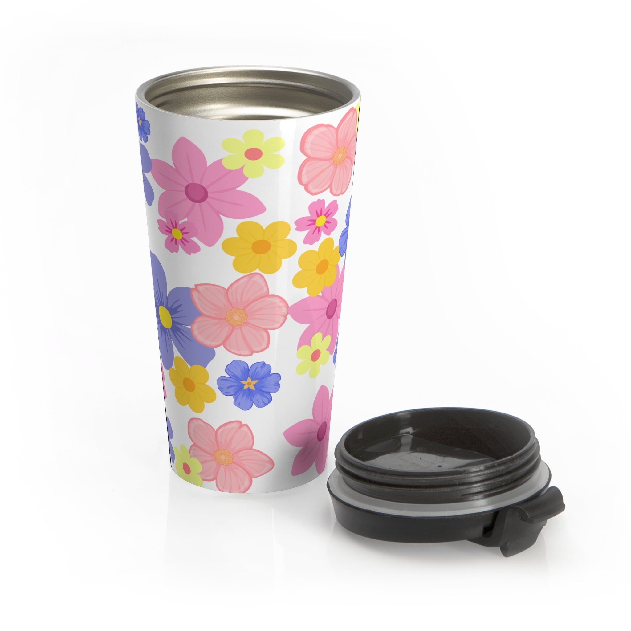 Floral Bliss Stainless Steel Travel Mug – Pink & Yellow Bloom Insulated Tumbler